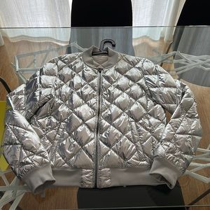 Alo Yoga Silver Metallic Bomber Quilted Idol Jacket